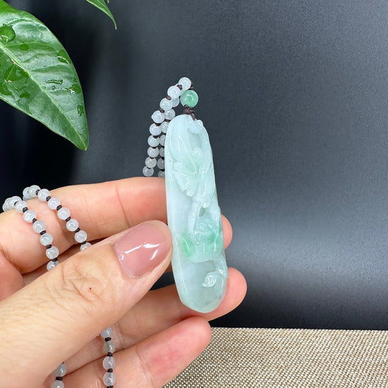 RealJade® Co.  Genuine Burmese Jadeite Jade  Fish and Lotus Pendant Necklace