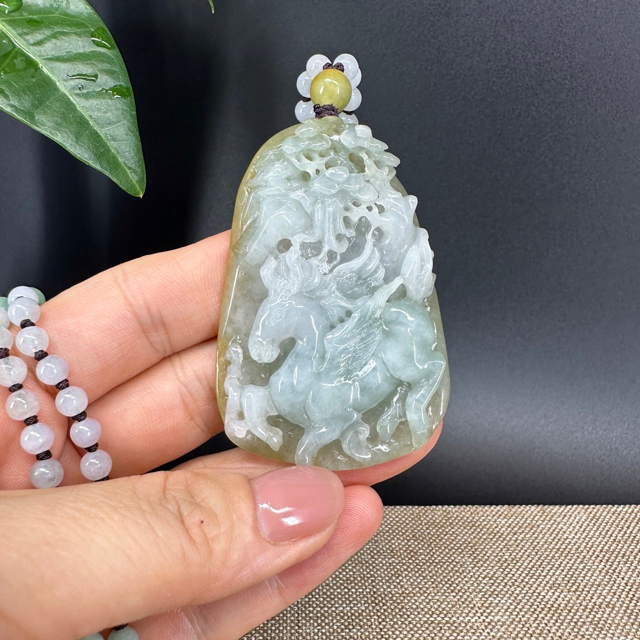 RealJade® Co.  Genuine Burmese Jadeite Jade Horse Pendant Necklace