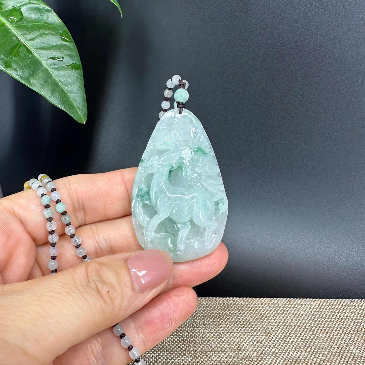 RealJade® Co.  Genuine Burmese Jadeite Jade Sika Deer Pendant Necklace