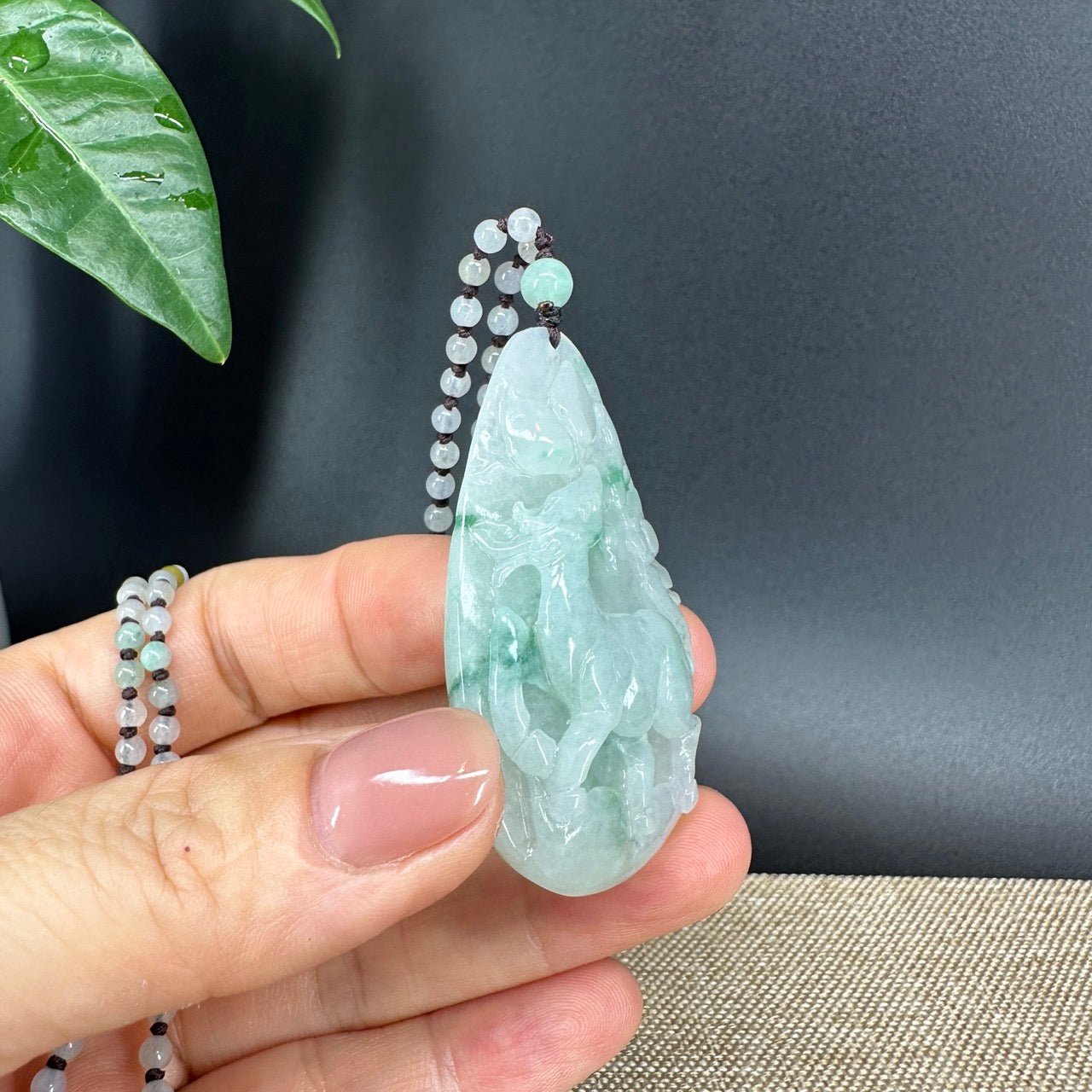 RealJade® Co.  Genuine Burmese Jadeite Jade Sika Deer Pendant Necklace