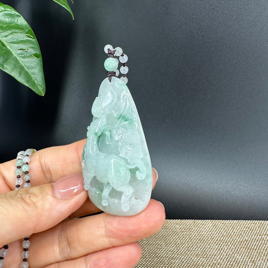 RealJade® Co.  Genuine Burmese Jadeite Jade Sika Deer Pendant Necklace