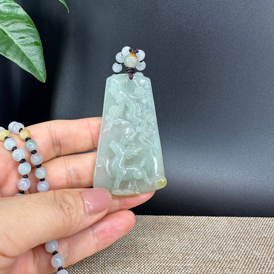 RealJade® Co.  Genuine Burmese Jadeite Jade Sika Deer Pendant Necklace