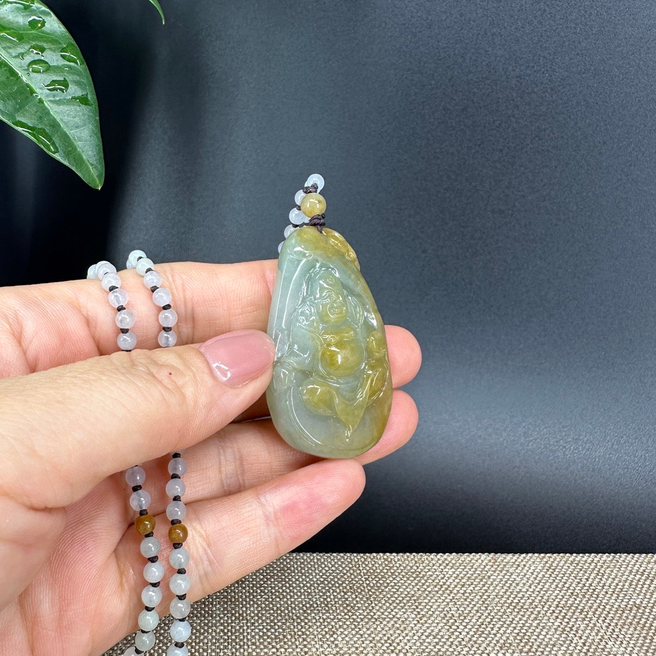 RealJade® Co.  Genuine Burmese Jadeite Jade Yellow Green Happy Buddha  Pendant Necklace