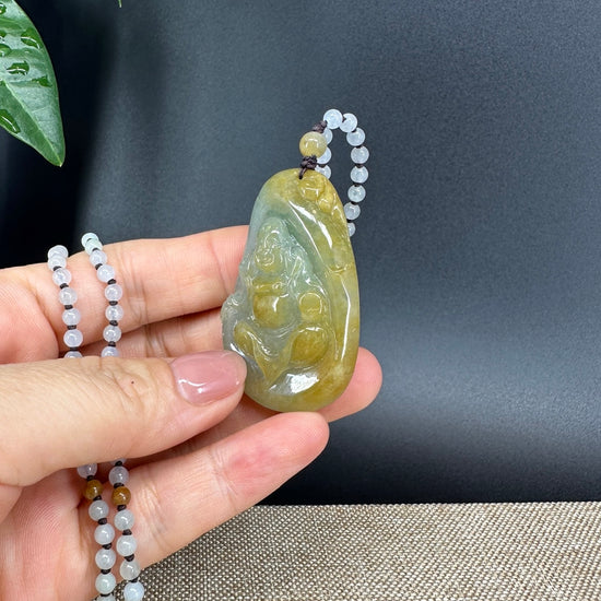 RealJade® Co.  Genuine Burmese Jadeite Jade Yellow Green Happy Buddha  Pendant Necklace