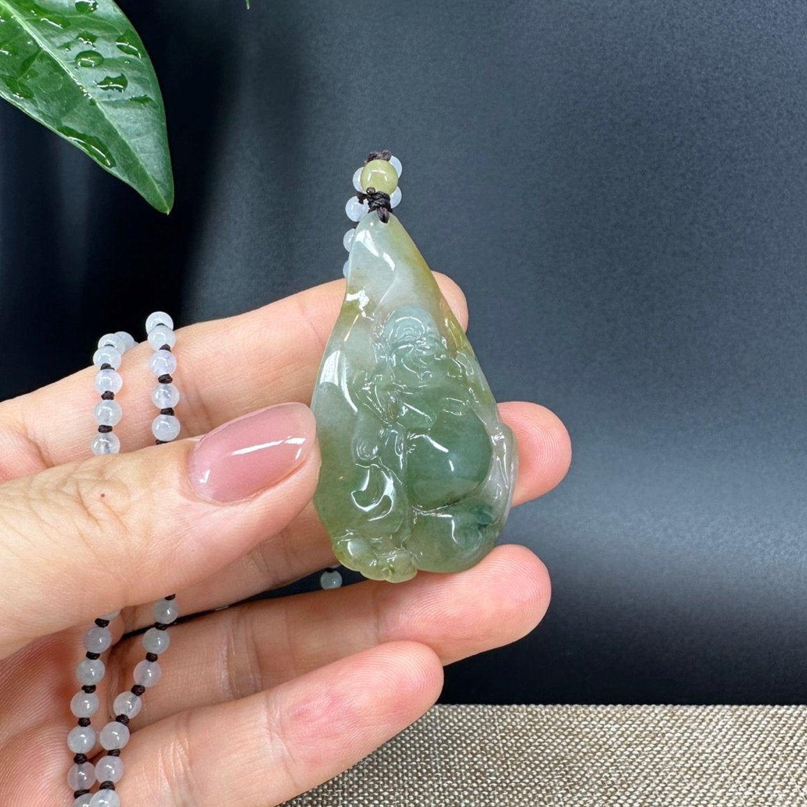 RealJade® Co.  Genuine Burmese Jadeite Jade Yellow Green Happy Buddha  Pendant Necklace