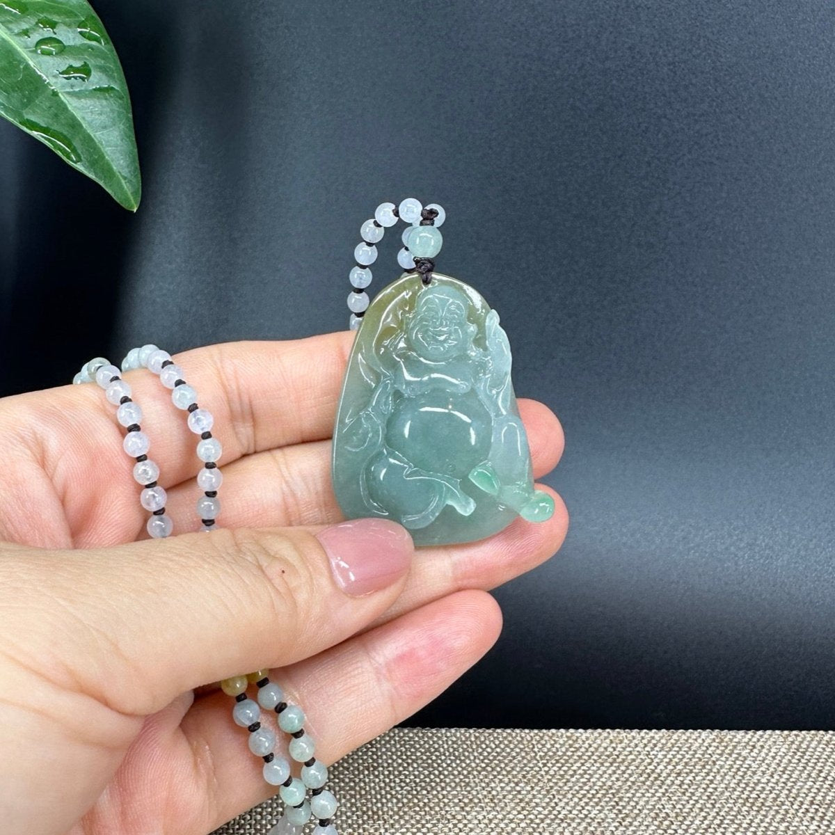 RealJade® Co.  Genuine Burmese Jadeite Jade Yellow Green Happy Buddha  Pendant Necklace