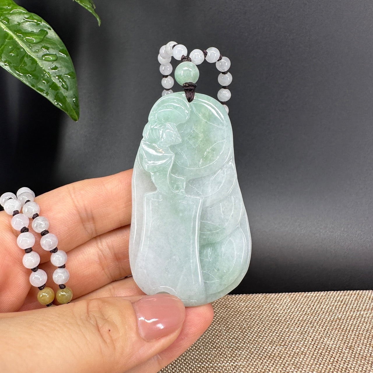 RealJade® Co.  Genuine Burmese Jadeite Jade White Green Guanyin Pendant Necklace