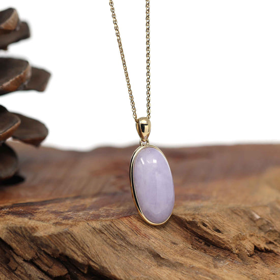 RealJade® Co. 14K Gold Natural Lavender Burmese Jadeite Cabochon Necklace