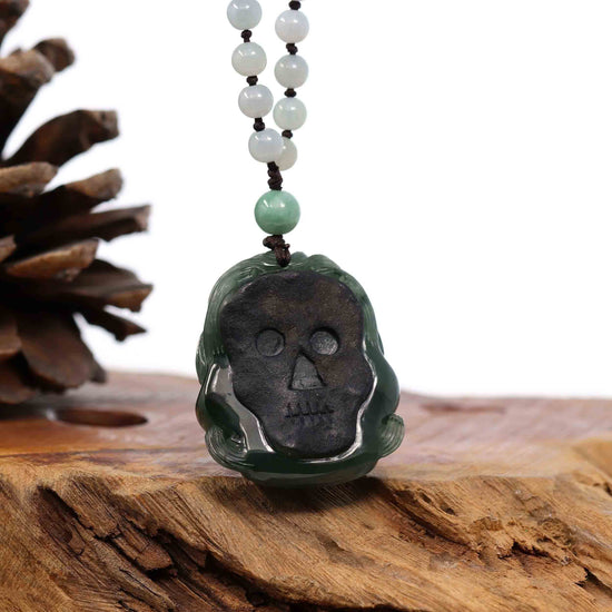 RealJade® Co. "Fu Dog" (Guardian Lion) Natural Blue Green Jadeite Jade Necklace Collectibles