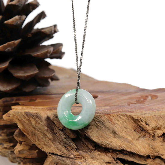 RealJade Co.® Jade Pendant Necklace Baikalla "Good Luck Button" Necklace Green Jadeite Jade Pendant For Men