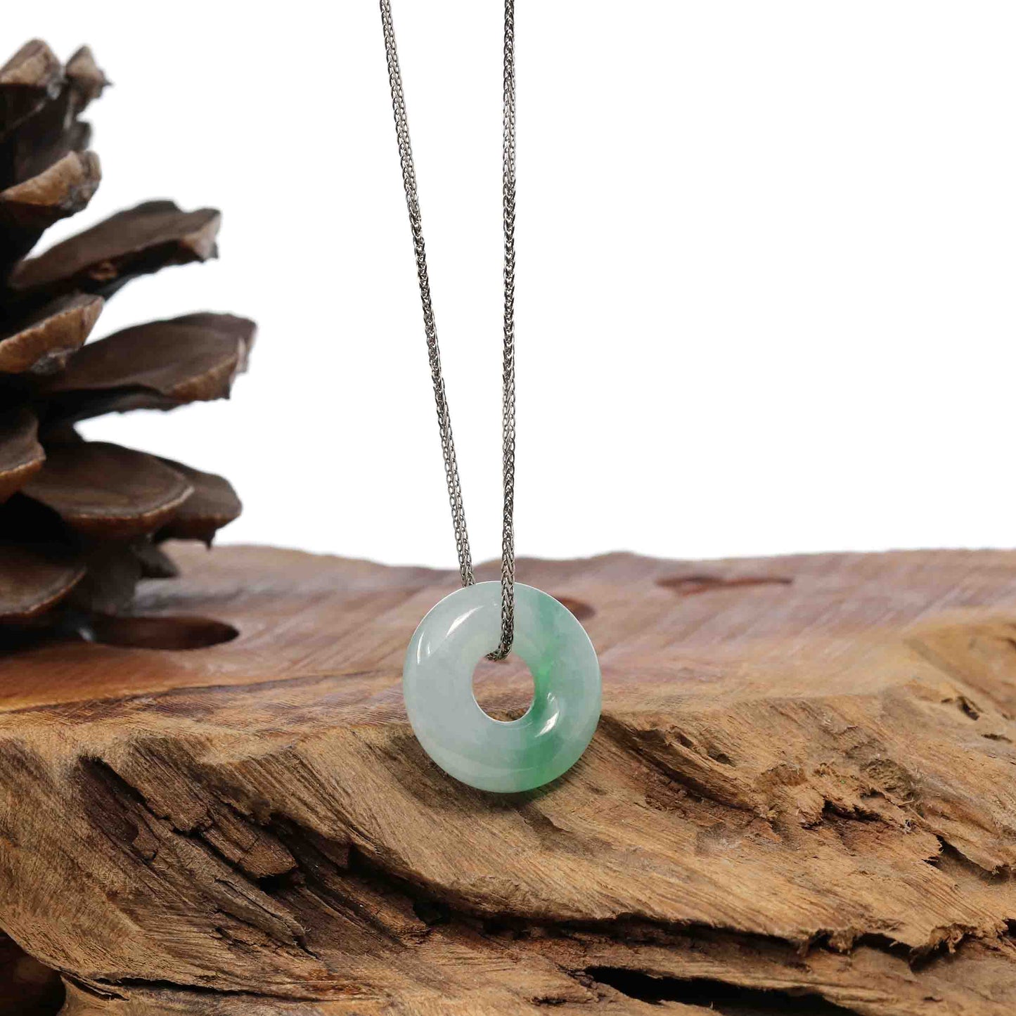 RealJade Co.® Jade Pendant Necklace Baikalla "Good Luck Button" Necklace Green Jadeite Jade Pendant For Men