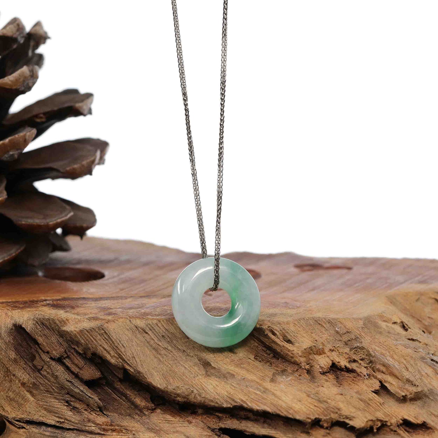 RealJade Co.® Jade Pendant Necklace Baikalla "Good Luck Button" Necklace Green Jadeite Jade Pendant For Men