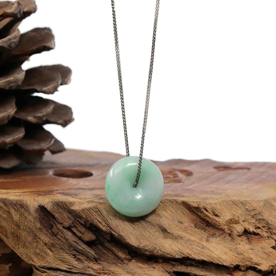 RealJade Co.® Jade Pendant Necklace Baikalla "Good Luck Button" Necklace White Green Jadeite Jade Lucky Ping An Kou Pendant