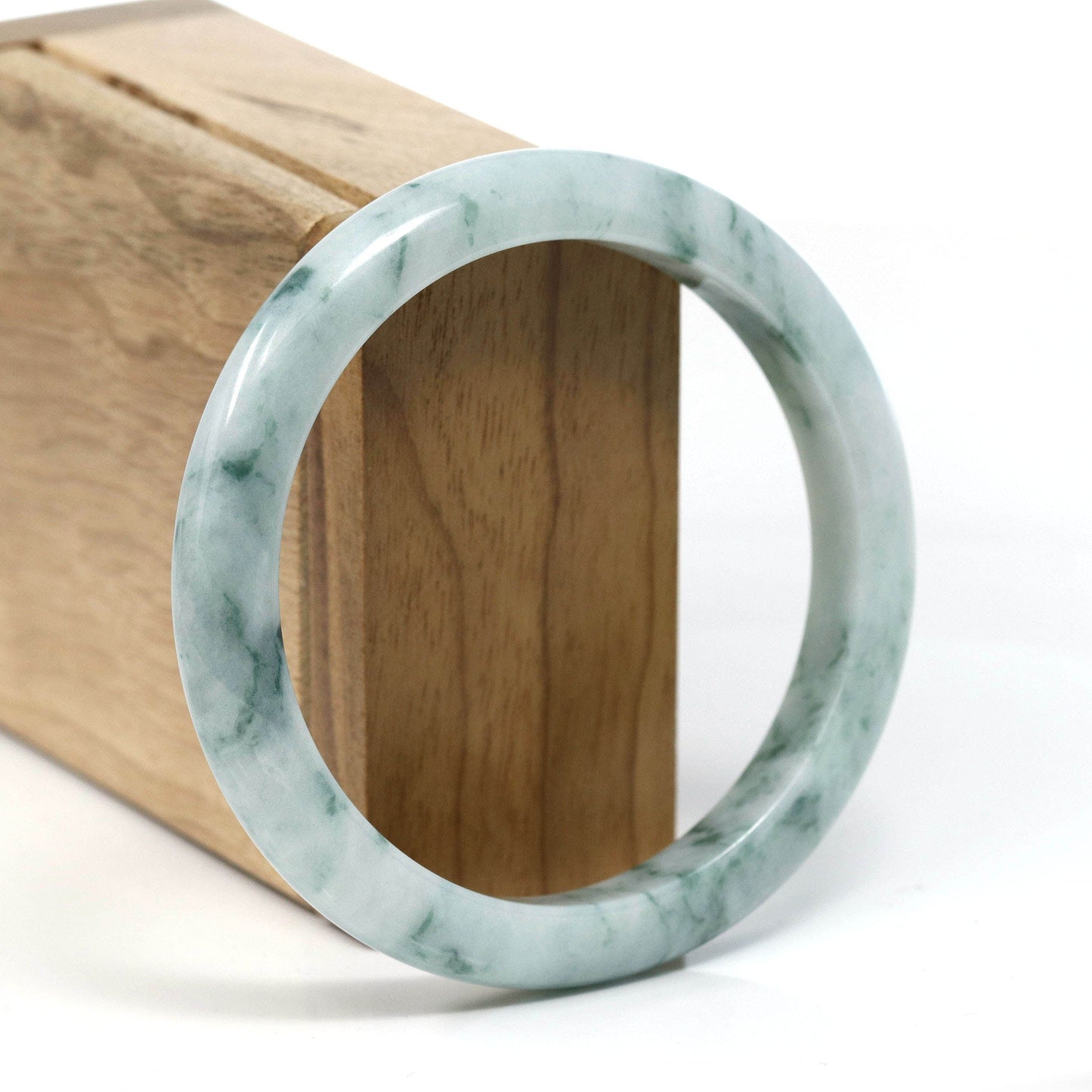 RealJade Co.® Jadeite Jade Bangle Bracelet Burmese Blue-Green Jade Jadeite Bangle Bracelet (59.65 mm) T244