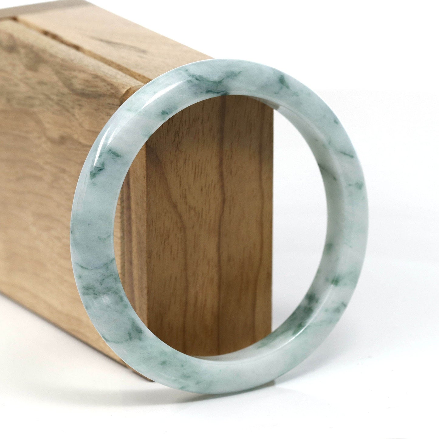 RealJade Co.® Jadeite Jade Bangle Bracelet Burmese Blue-Green Jade Jadeite Bangle Bracelet (59.65 mm) T244