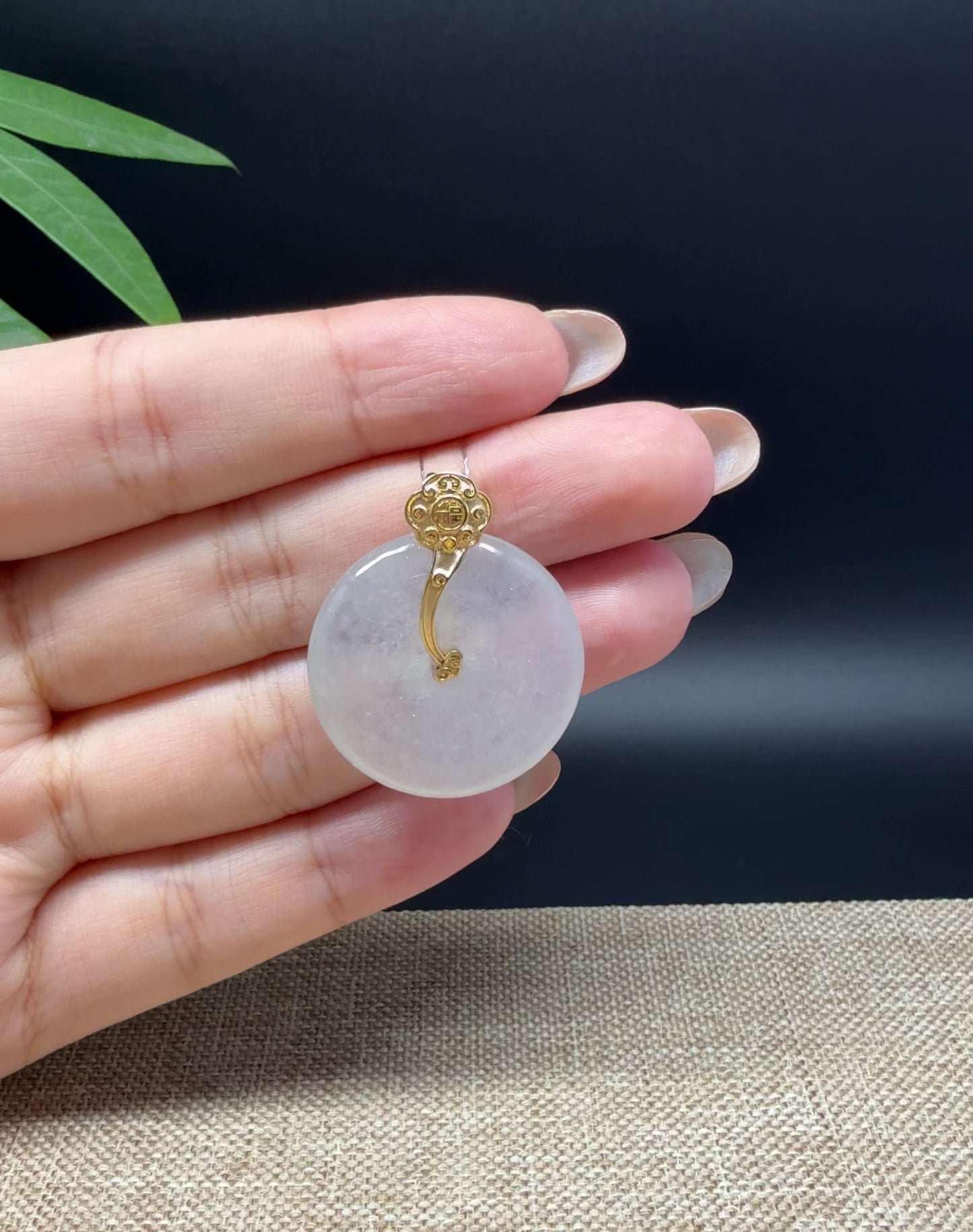 Load and play video in Gallery viewer, &amp;quot;Good Luck Button&amp;quot; Icy Jadeite Jade Lucky KouKou Pendant With 18K Yellow Gold Bail
