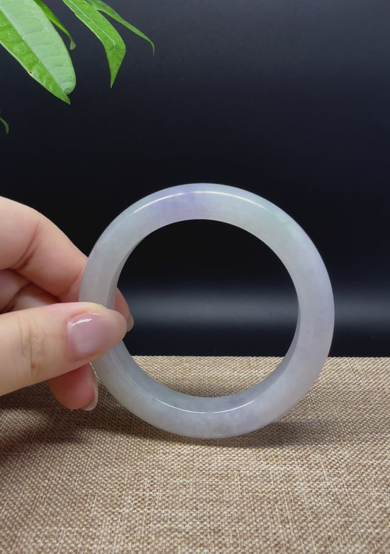 Load and play video in Gallery viewer, Genuine Burmese Lavender Green Jade Jadeite Bangle Bracelet ( 55.1mm )
