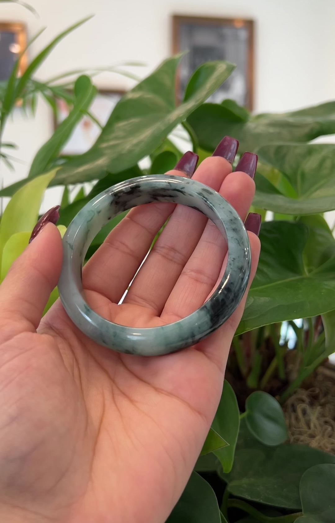 Load and play video in Gallery viewer, RealJade® Co. Natural Burmese Blue-green Jadeite Jade Bangle Bracelet (57.86mm)#T141
