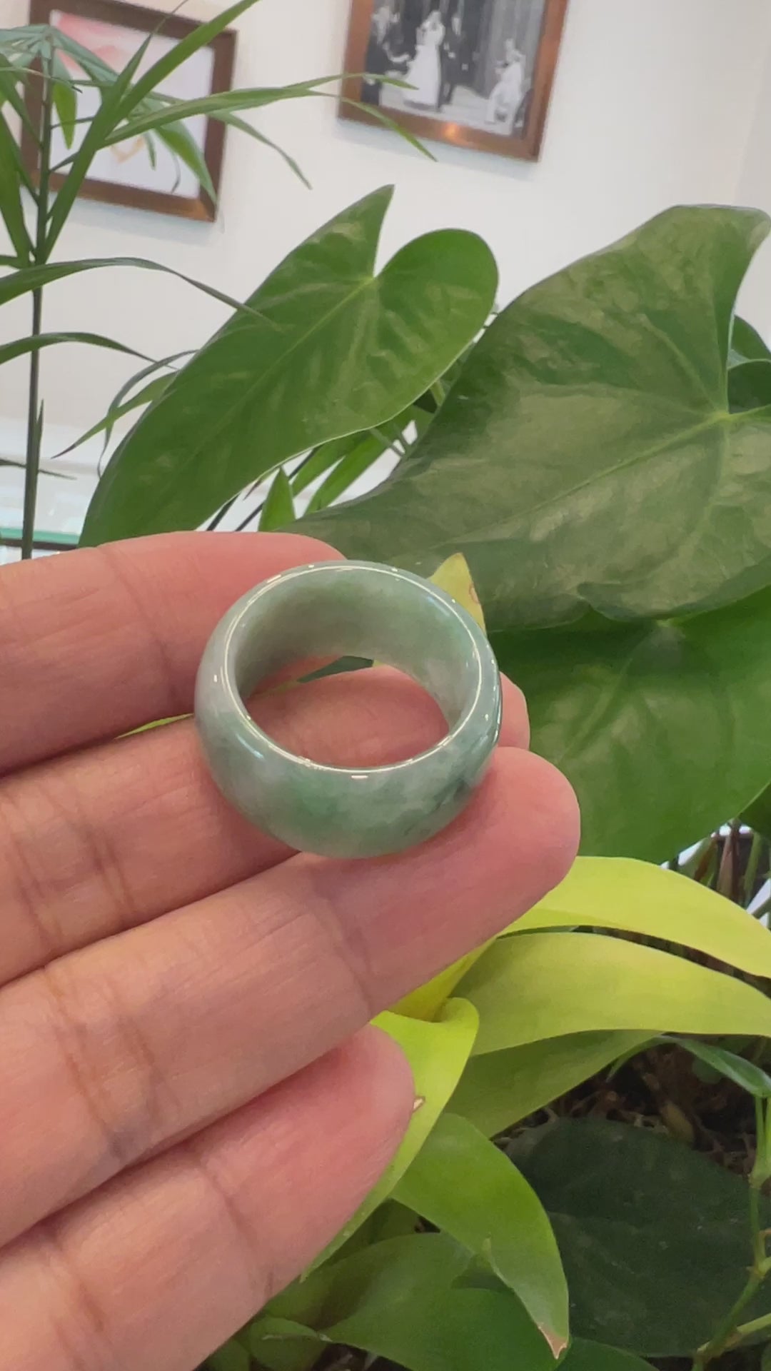 Load and play video in Gallery viewer, Burmese Blue-green Jadeite Jade Men&amp;#39;s Band Ring
