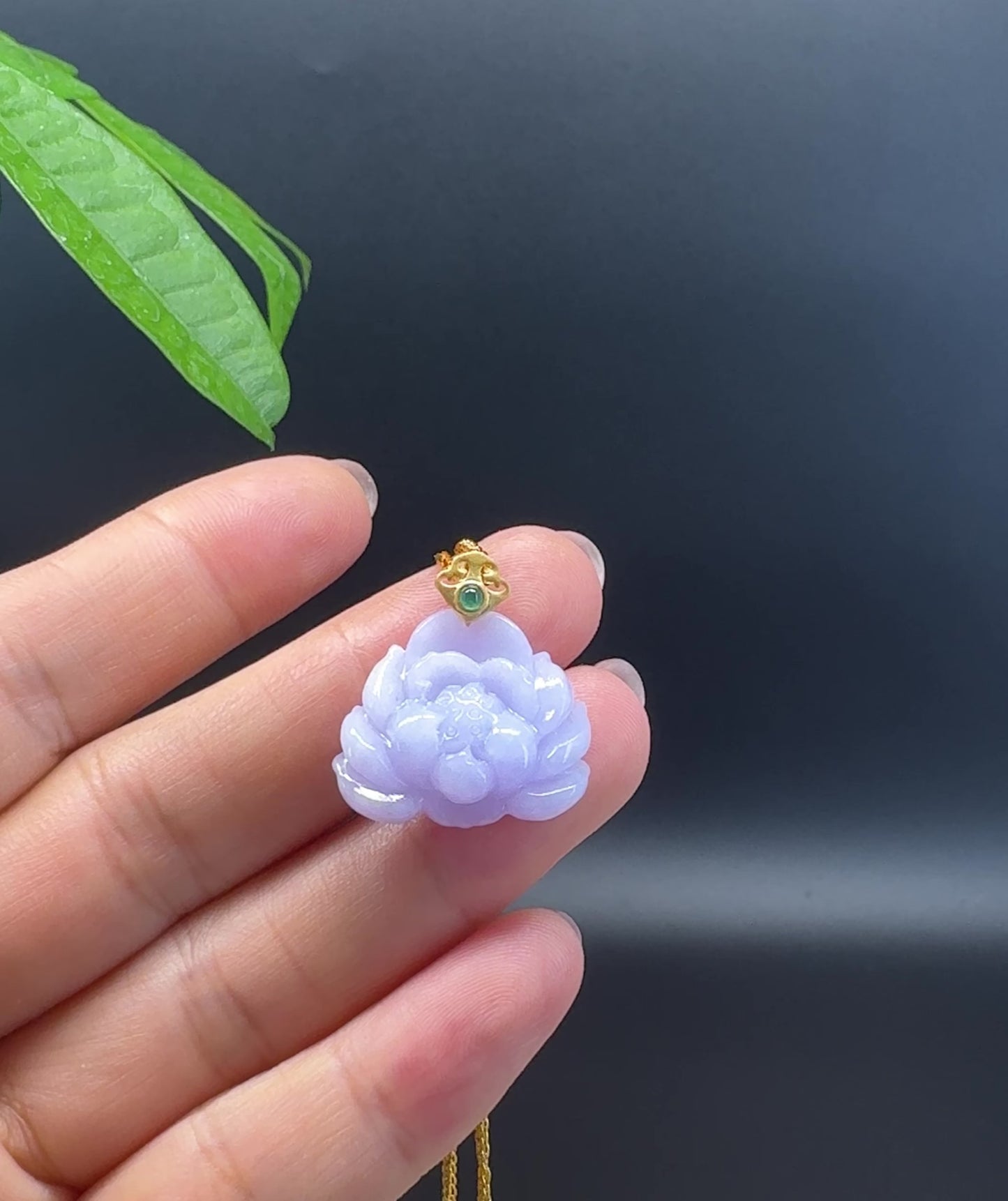 Load and play video in Gallery viewer, RealJade® Co. Genuine Lavender Jadeite Jade Good Lotus Necklace With 18K Yellow Gold Bail
