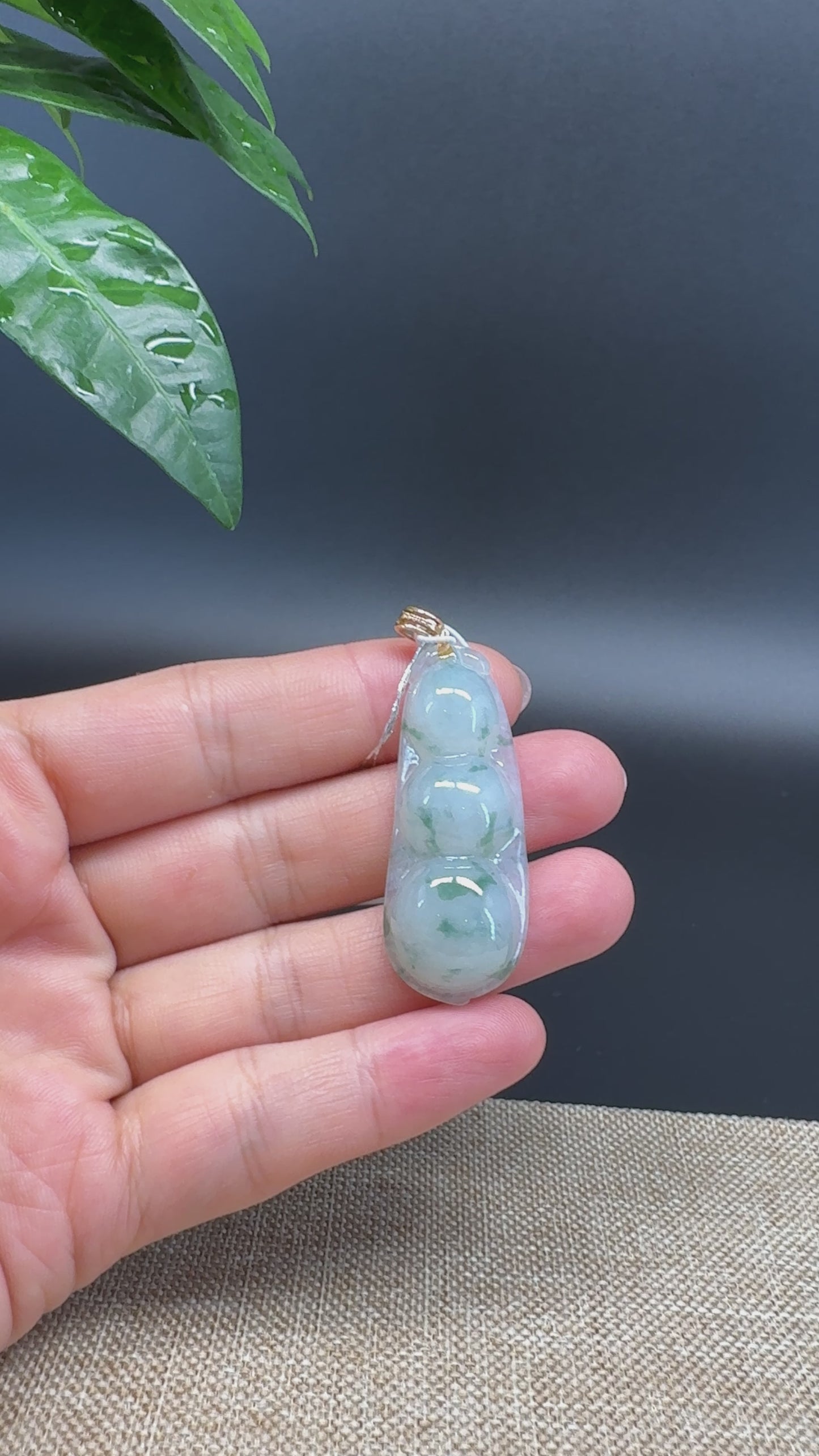 Load and play video in Gallery viewer, RealJade® Co. Genuine Ice Green Jadeite Jade Bean Necklace With 18K Rose Gold Bail
