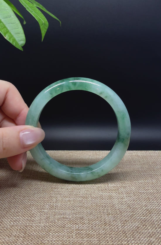 Load and play video in Gallery viewer, High Genuine Burmese Icy Green Jade Jadeite Bangle Bracelet ( 60.1mm )
