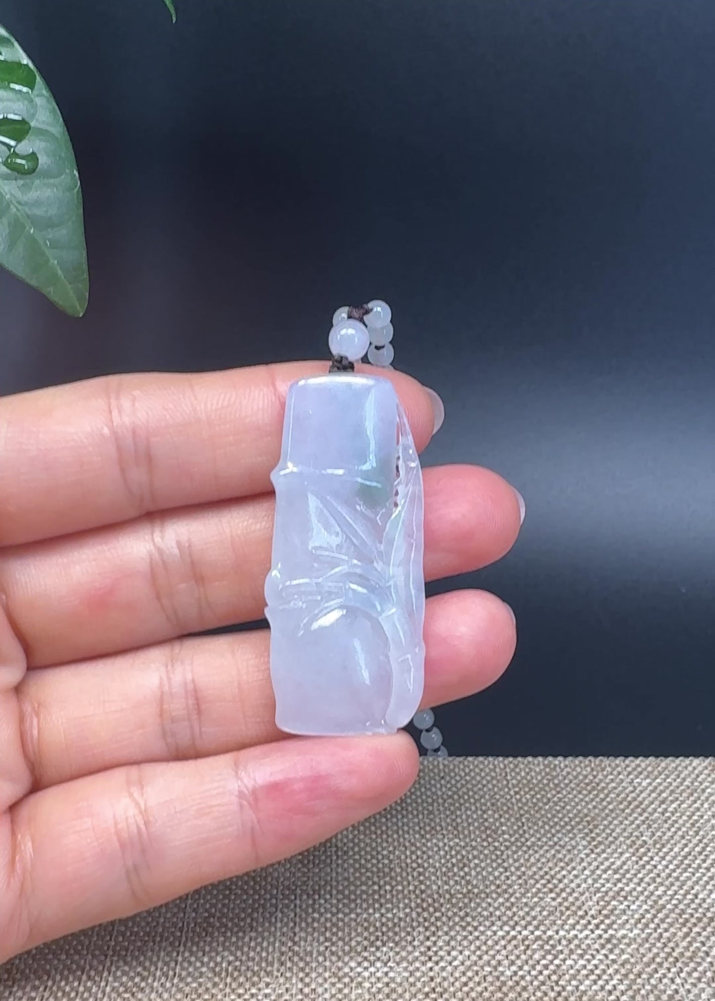 Load and play video in Gallery viewer, RealJade® Co.  Genuine Burmese Jadeite Jade Icy Blue Bamboo Pendant Necklace
