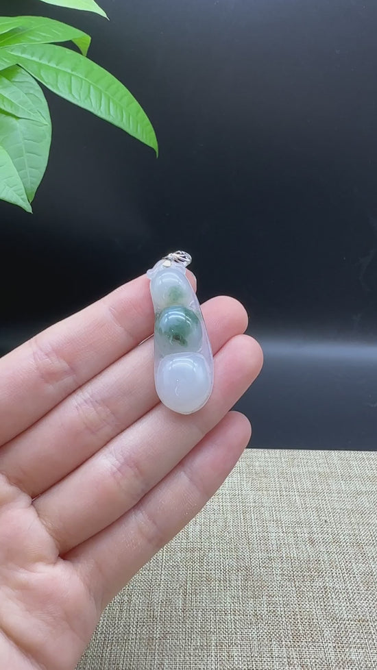 Load and play video in Gallery viewer, Genuine Ice Blue Jadeite Jade Fu Dou Necklace With White Gold VSI Diamond Bail
