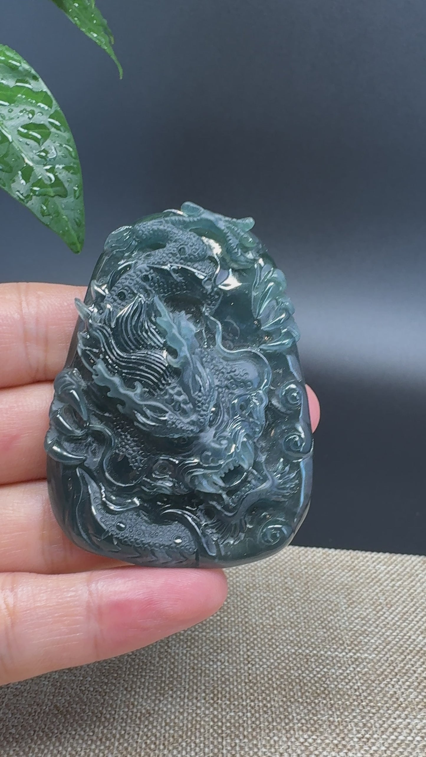 Load and play video in Gallery viewer, RealJade® Co. High Natural Guatemalan Blue Jadeite Jade Dragon Pendant
