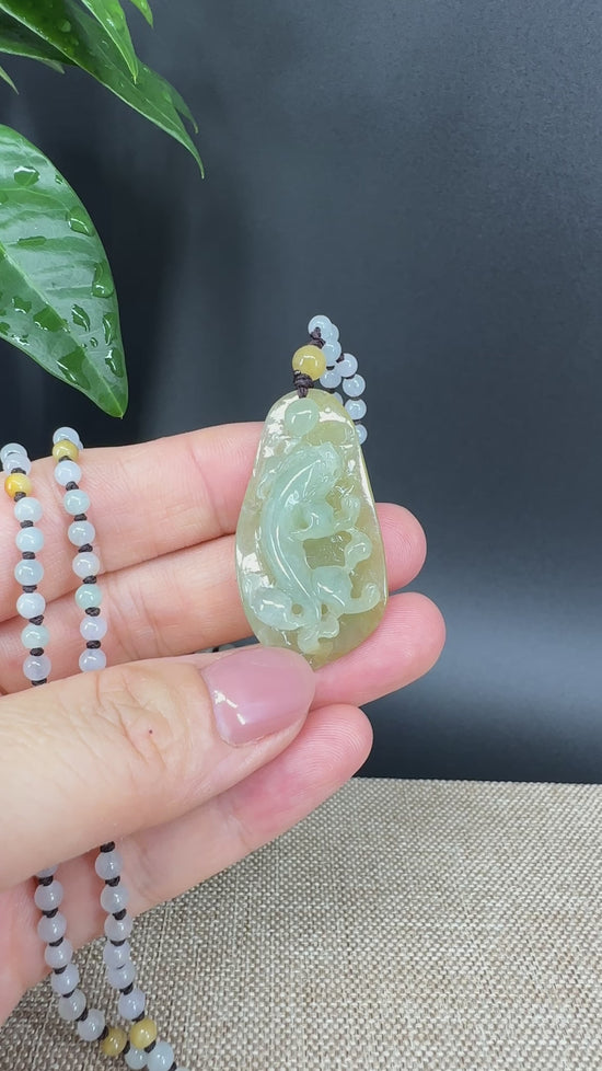 Load and play video in Gallery viewer, RealJade® Co.  Genuine Burmese Jadeite Jade Catfish Pendant Necklace
