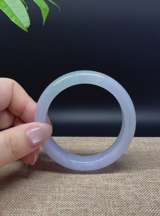 Load and play video in Gallery viewer, High-end Genuine Burmese Lavender Green Jade Jadeite Bangle Bracelet ( 54.3mm )
