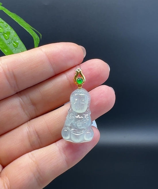 Load and play video in Gallery viewer, Burmese Icy Jadeite Jade Happy Baby Buddha Pendant
