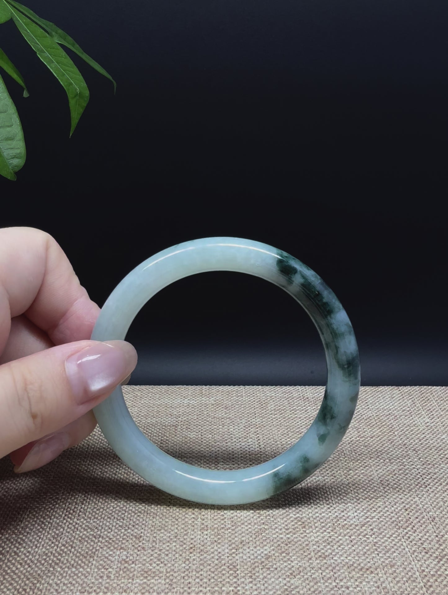 Load and play video in Gallery viewer, Genuine Burmese Blue Green Jade Jadeite Bangle Bracelet ( 55.4mm )
