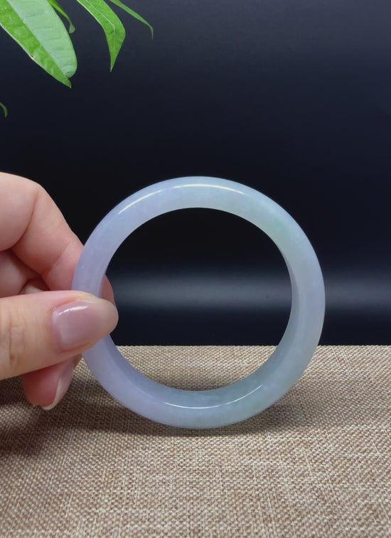 Load and play video in Gallery viewer, High end Genuine Burmese Lavender Green Jade Jadeite Bangle Bracelet ( 55.5mm )
