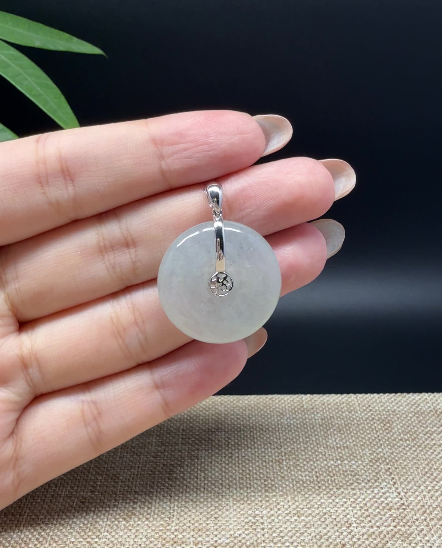 Load and play video in Gallery viewer, &amp;quot;Good Luck Button&amp;quot; Icy Jadeite Jade Lucky KouKou Pendant With 18K White Gold Bail
