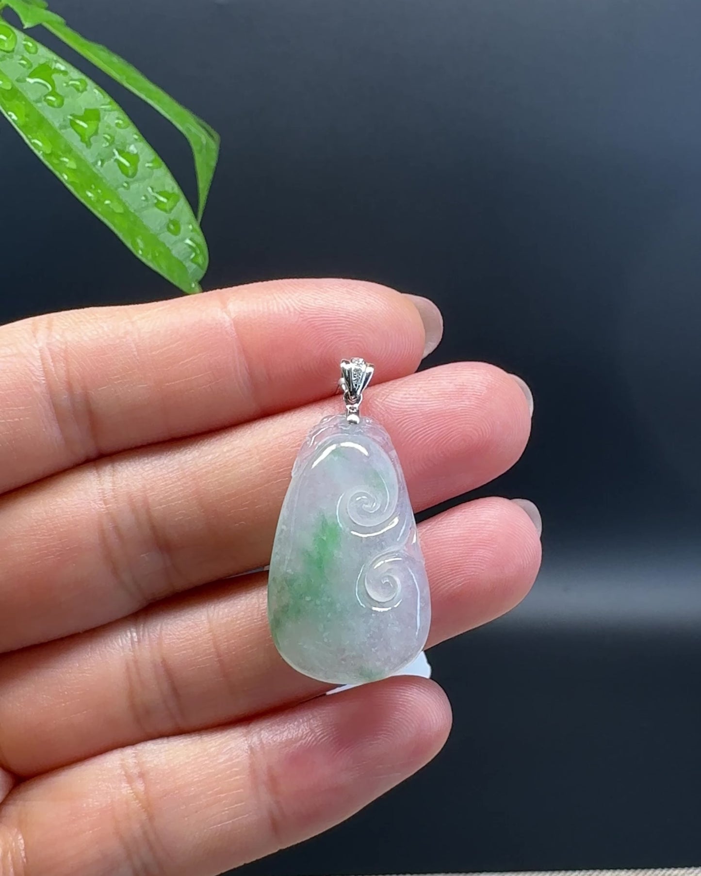 Load and play video in Gallery viewer, RealJade® Co. Genuine Icy Green Jadeite Jade Good Luck RuYi Necklace With 18K  White Gold Bail
