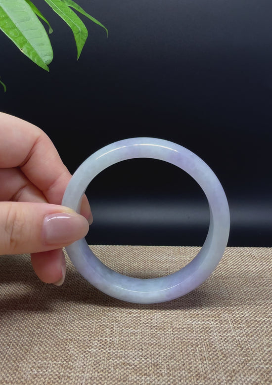 Load and play video in Gallery viewer, Genuine Burmese Lavender Green Jade Jadeite Bangle Bracelet ( 55.5mm )
