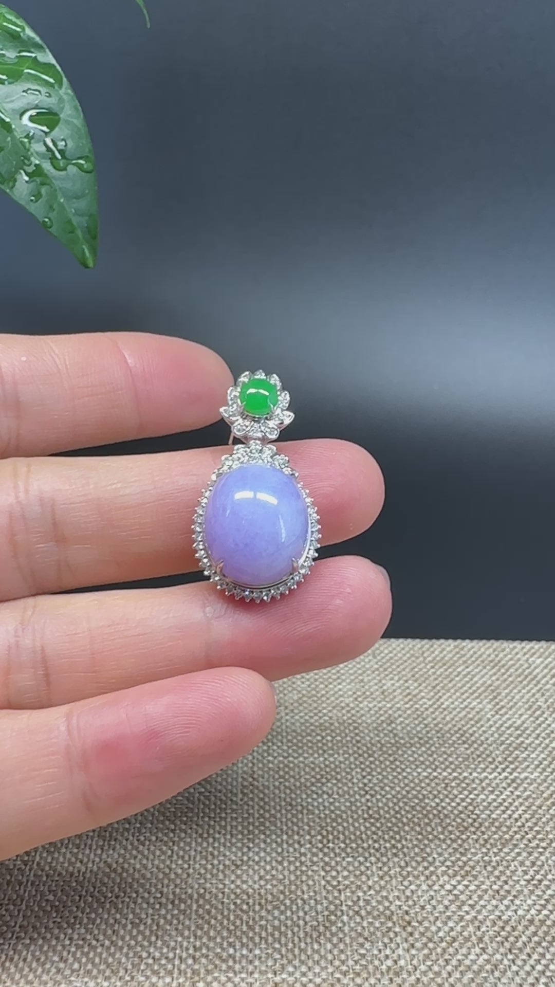 Load and play video in Gallery viewer, RealJade® Co. Genuine Lavender Jadeite Jade Good  Necklace With 18K White Gold Bail
