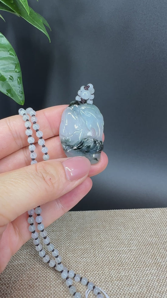 Load and play video in Gallery viewer, RealJade® Co.  Genuine Burmese Jadeite Jade Dolphin Pendant Necklace
