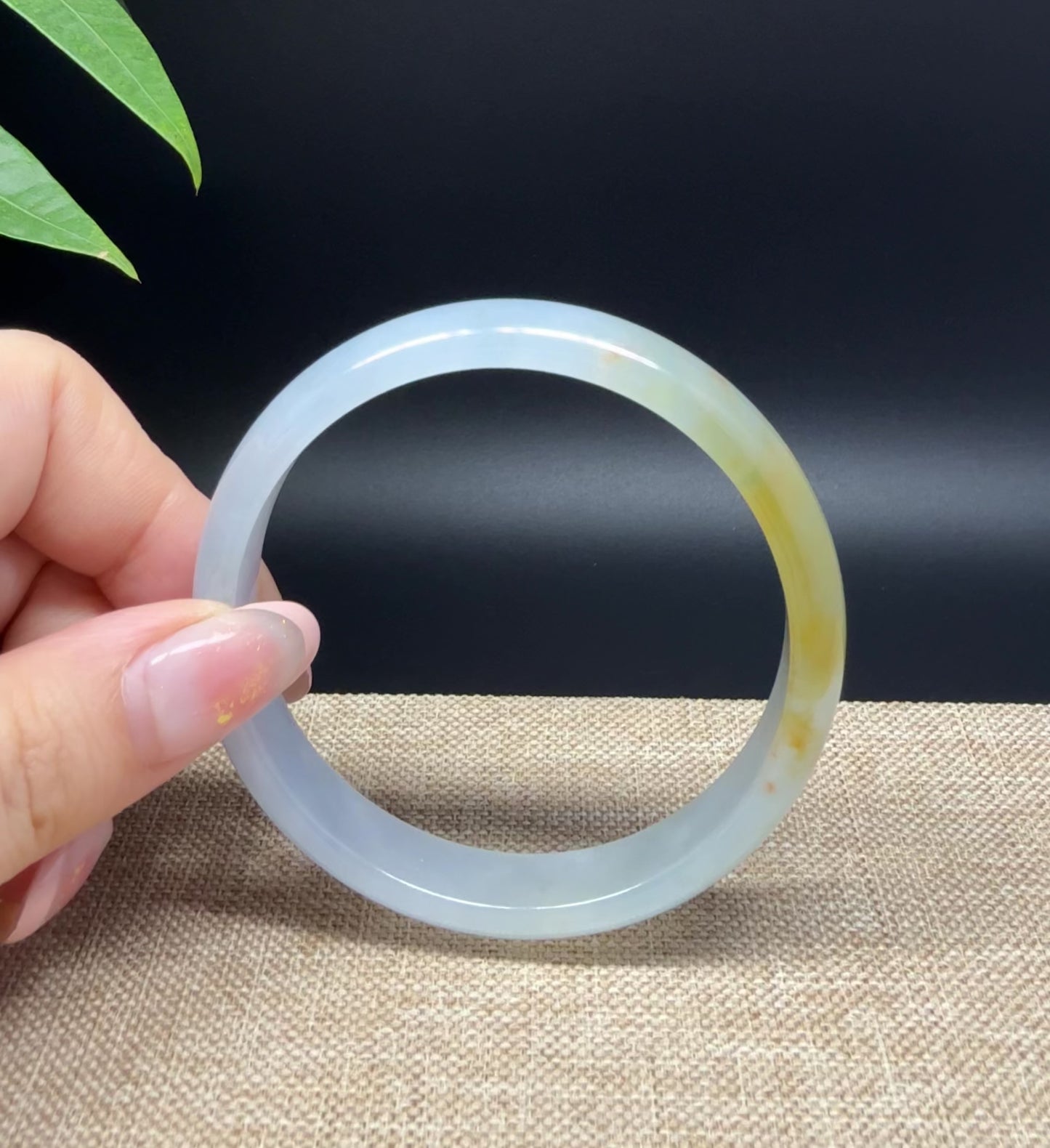 Load and play video in Gallery viewer, Genuine Burmese Yellow Green lavender Jade Jadeite Bangle Bracelet ( 58.4mm )
