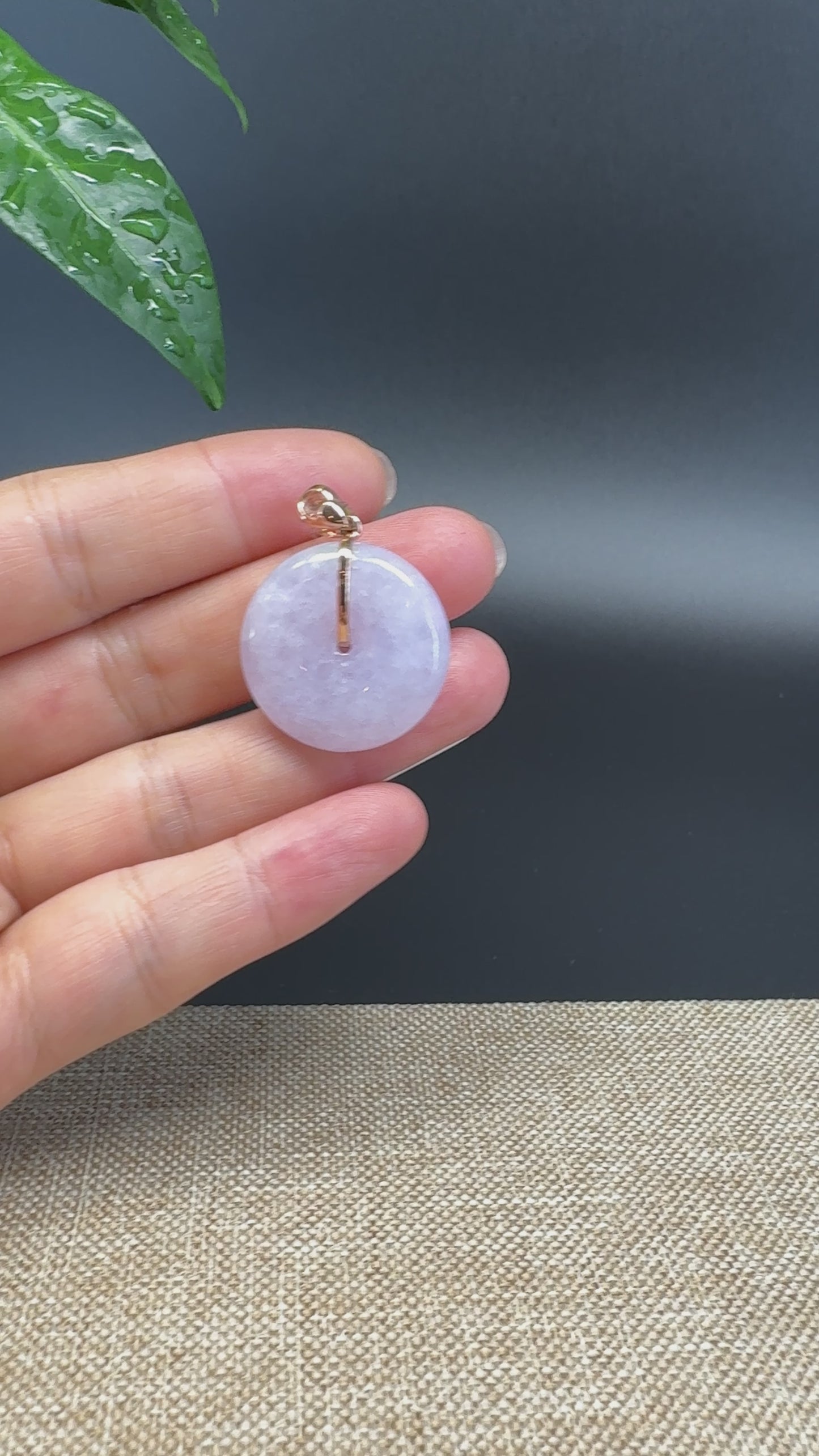 Load and play video in Gallery viewer, &amp;quot;Good Luck Button&amp;quot; Lavender Jadeite Jade Lucky KouKou Pendant With 14K Rose Gold Bail
