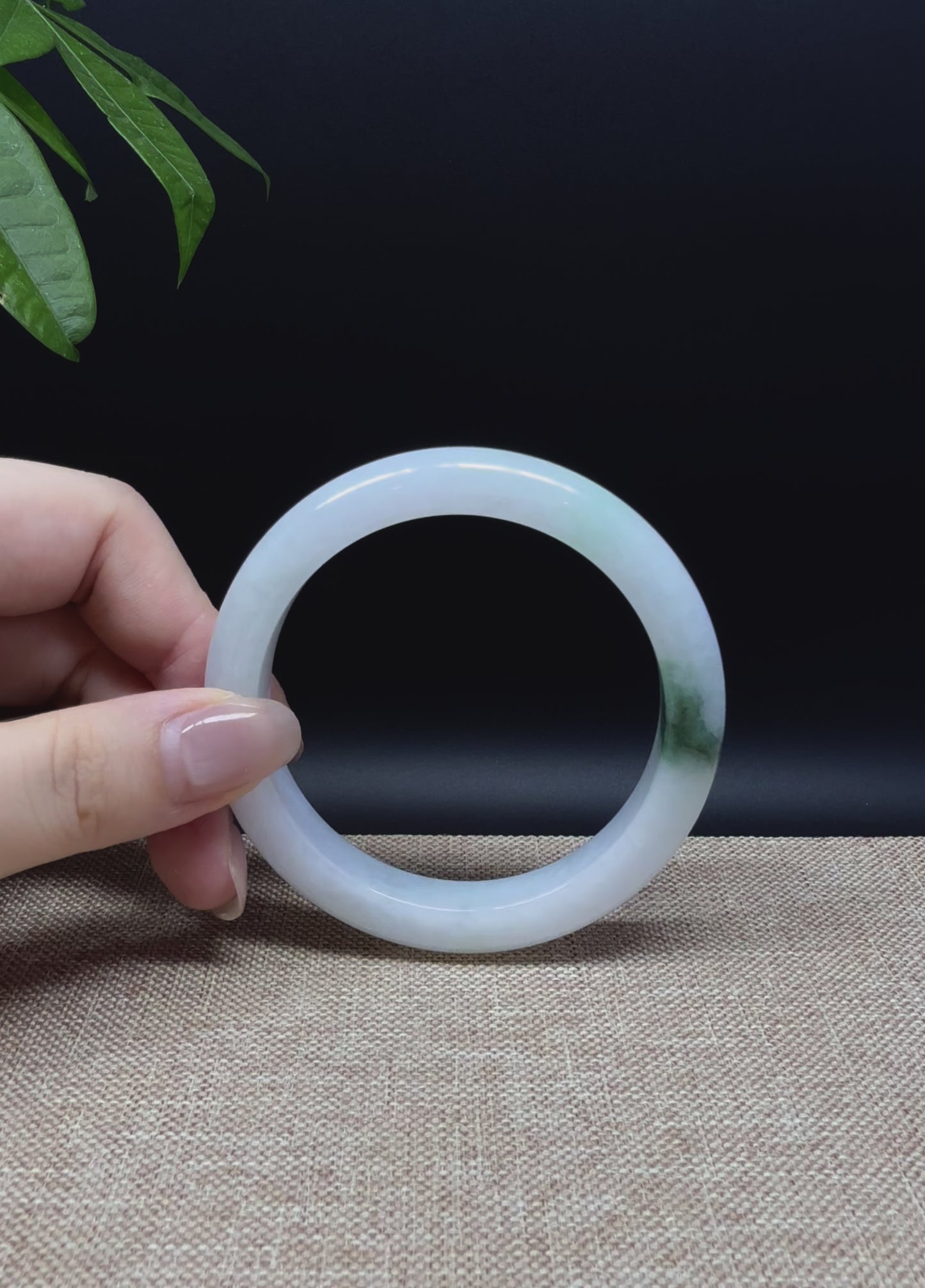 Load and play video in Gallery viewer, Genuine Burmese White Green Jade Jadeite Bangle Bracelet ( 56.7mm )
