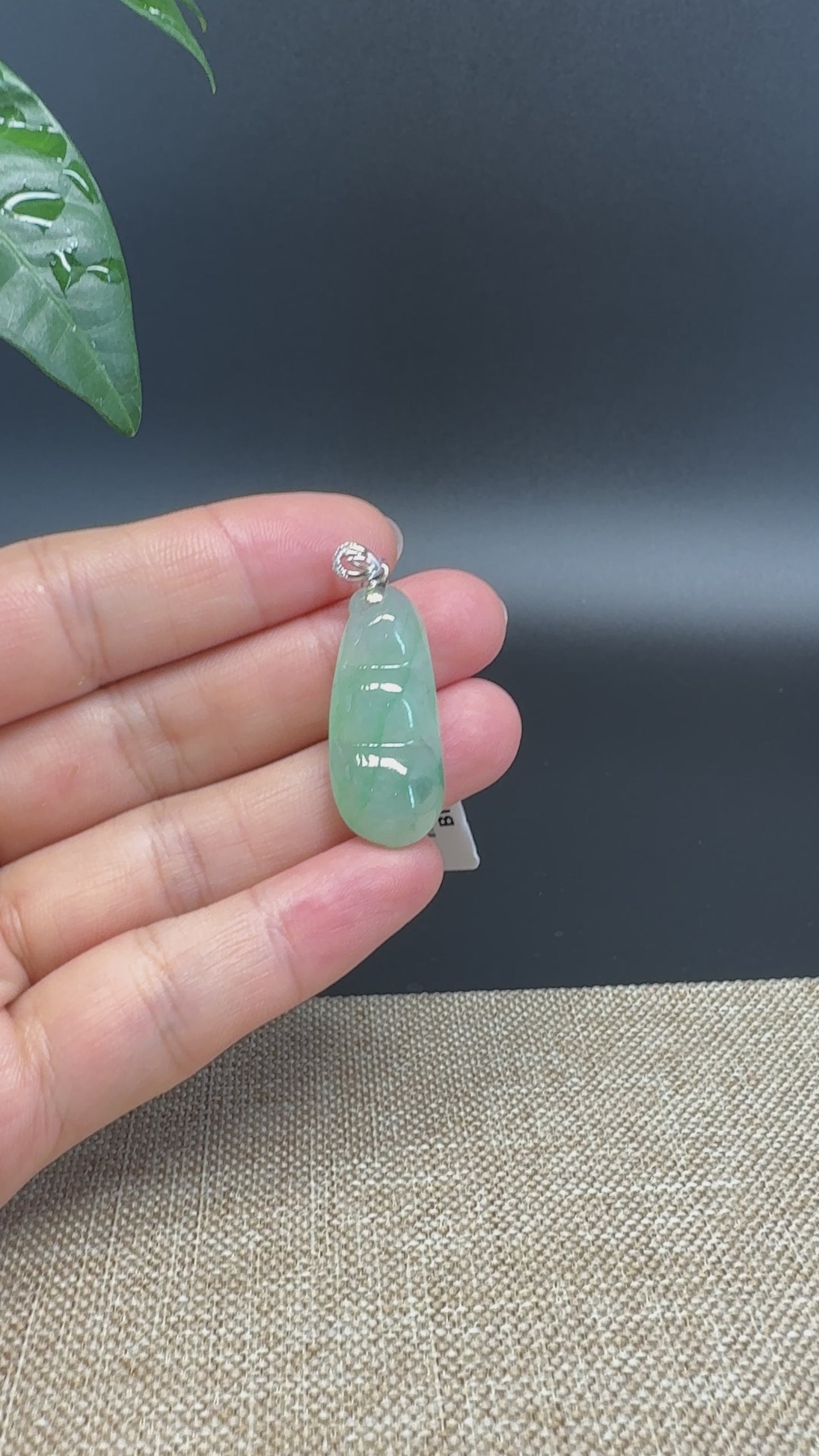 Load and play video in Gallery viewer, RealJade® Co. Genuine Icy Green  Jadeite Jade Bean Necklace With 18K White Gold Bail
