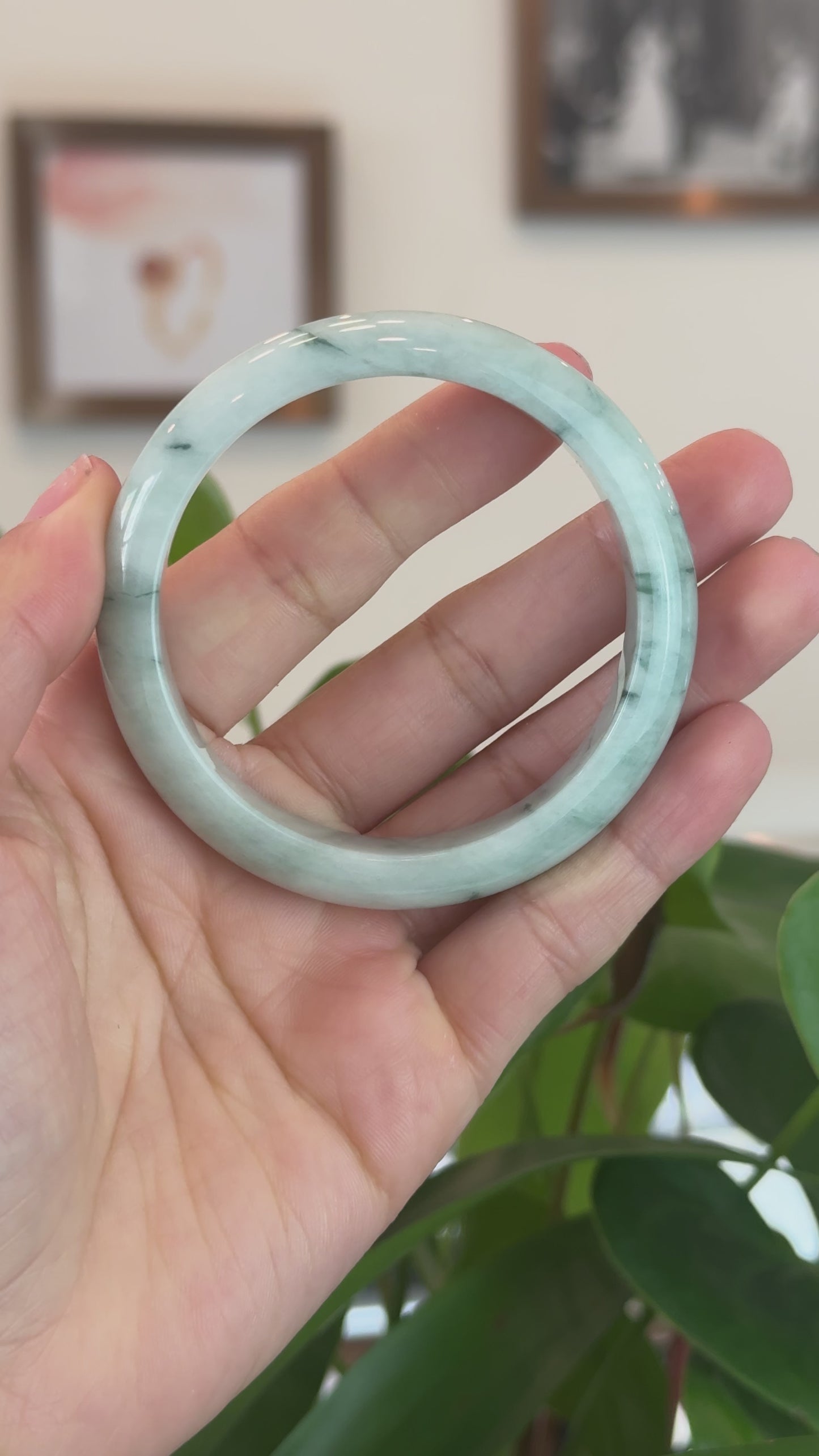 Load and play video in Gallery viewer, Burmese Blue-Green Jade Jadeite Bangle Bracelet (55.69 mm) T245
