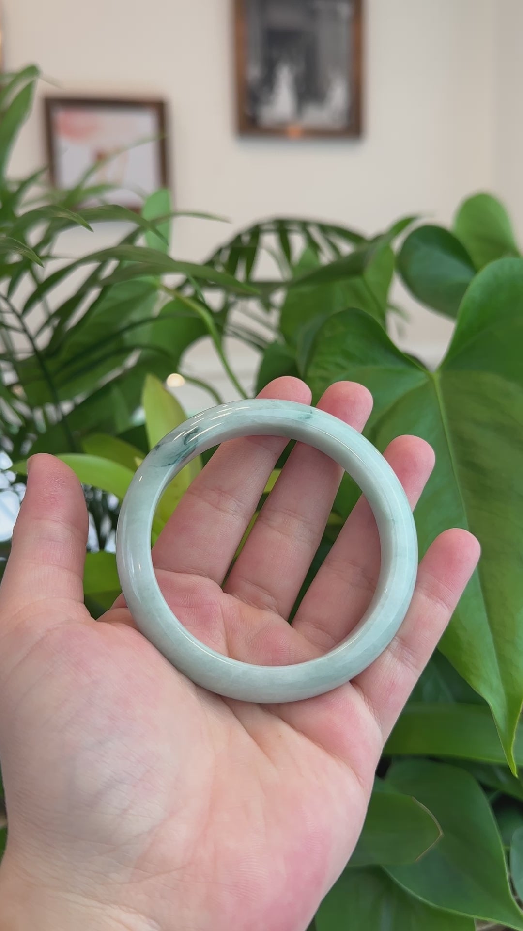 Load and play video in Gallery viewer, Natural Burmese Blue-green Jadeite Jade Bangle Bracelet (59.64mm)#T009
