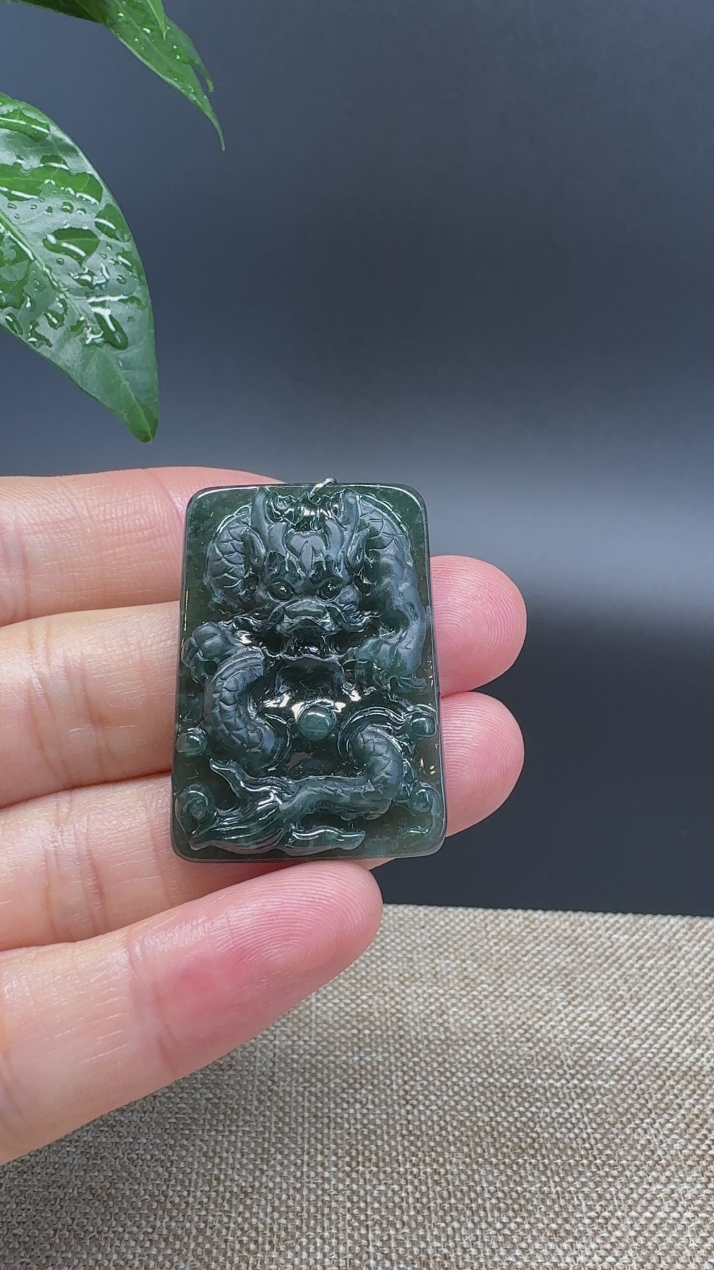 Load and play video in Gallery viewer, RealJade® Co. High Natural Guatemalan Blue Jadeite Jade Dragon Pendant
