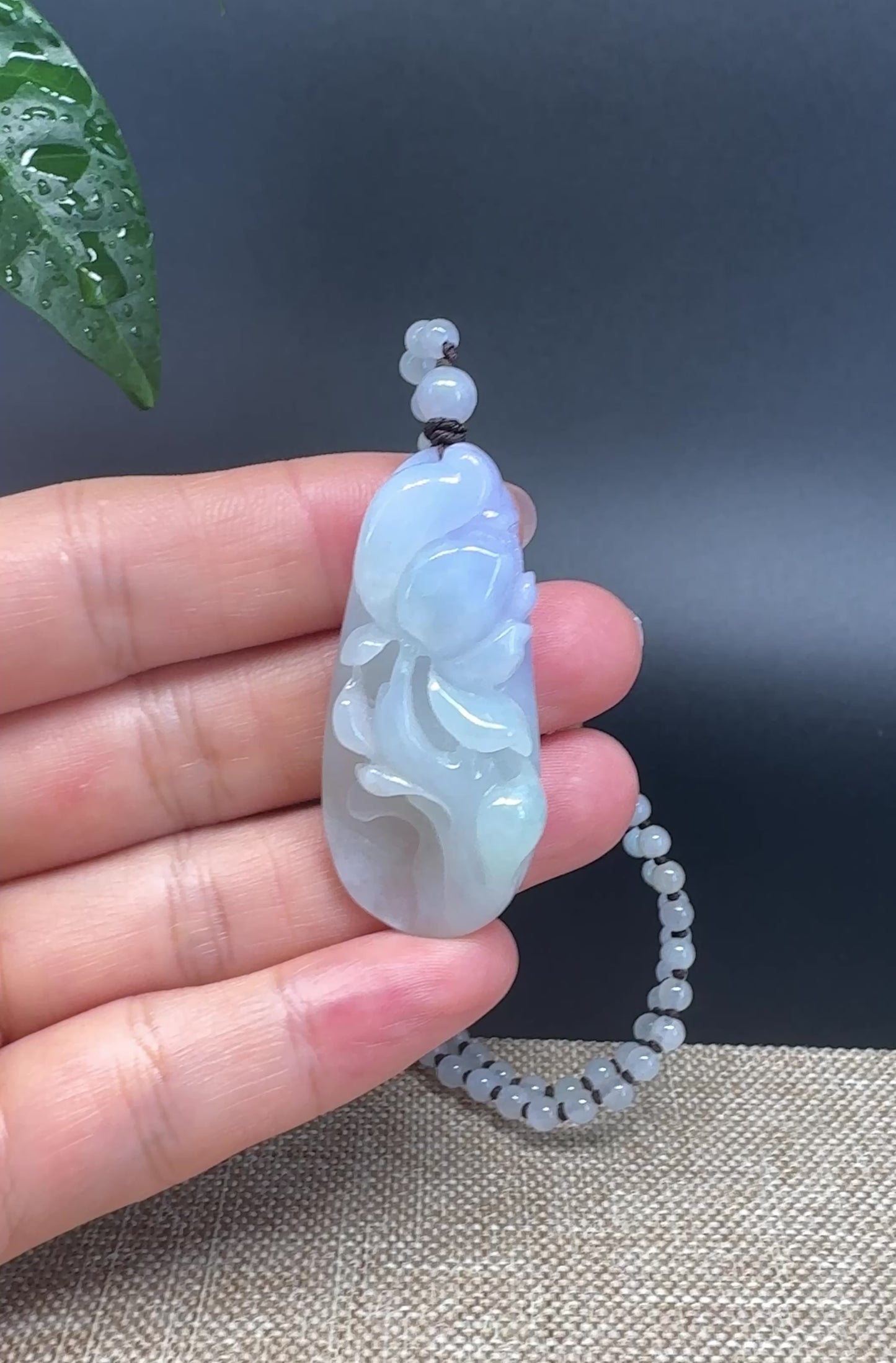 Load and play video in Gallery viewer, RealJade® Co.  Genuine Burmese Jadeite Jade Lavender Green Flower Pendant Necklace
