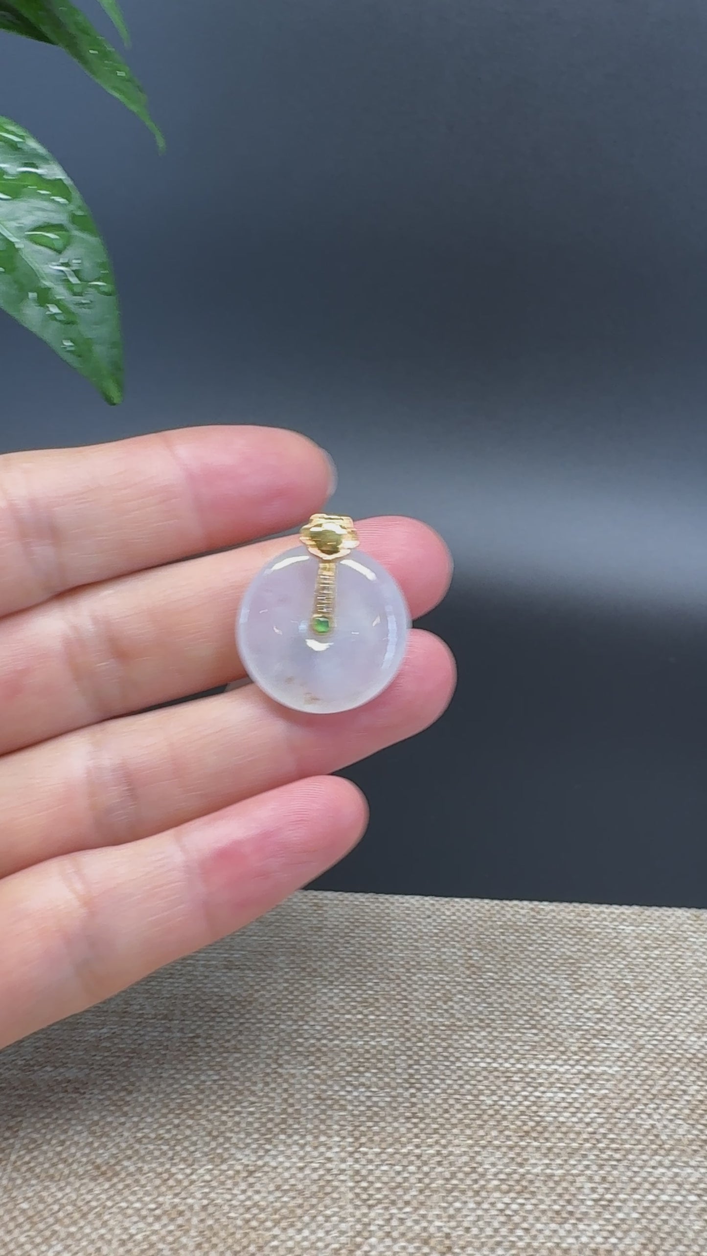 Load and play video in Gallery viewer, &amp;quot;Good Luck Button&amp;quot; Icy Jadeite Jade Lucky KouKou Pendant With 18K Yellow Gold Bail
