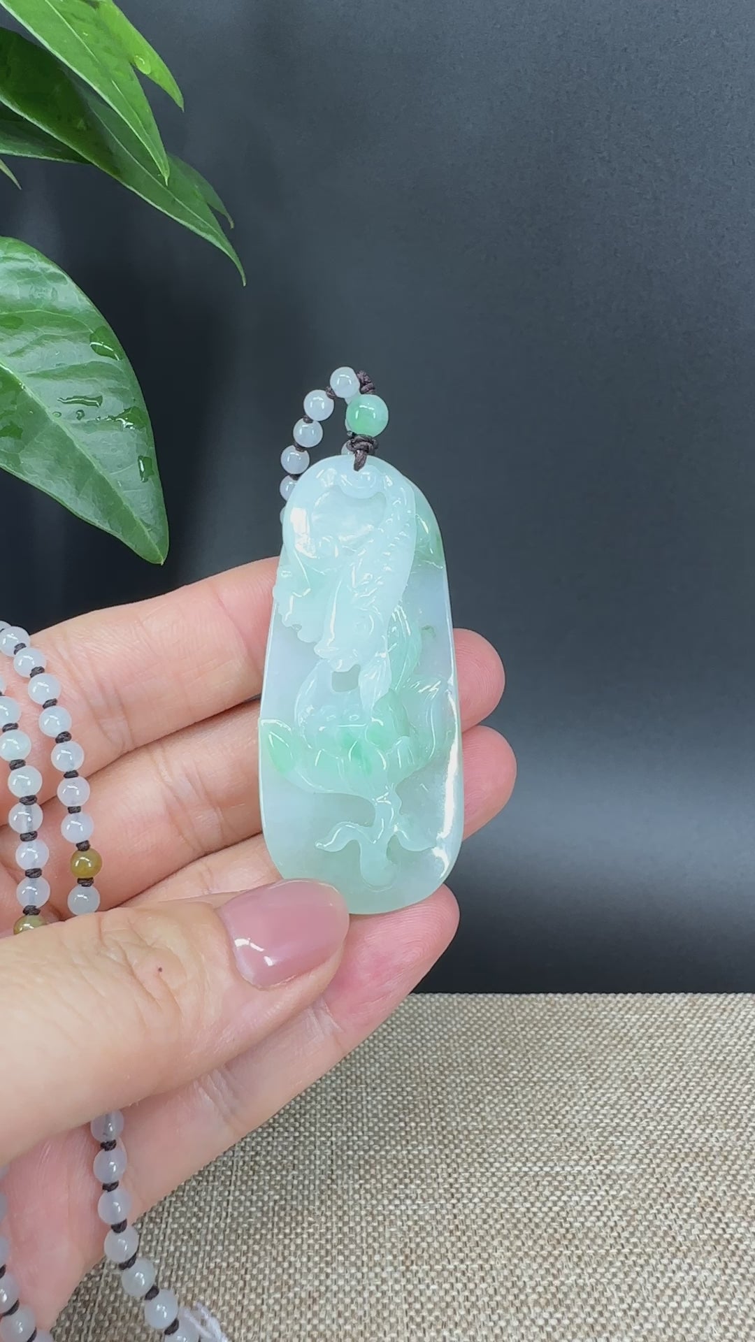 Load and play video in Gallery viewer, RealJade® Co.  Genuine Burmese Jadeite Jade  Fish and Lotus Pendant Necklace
