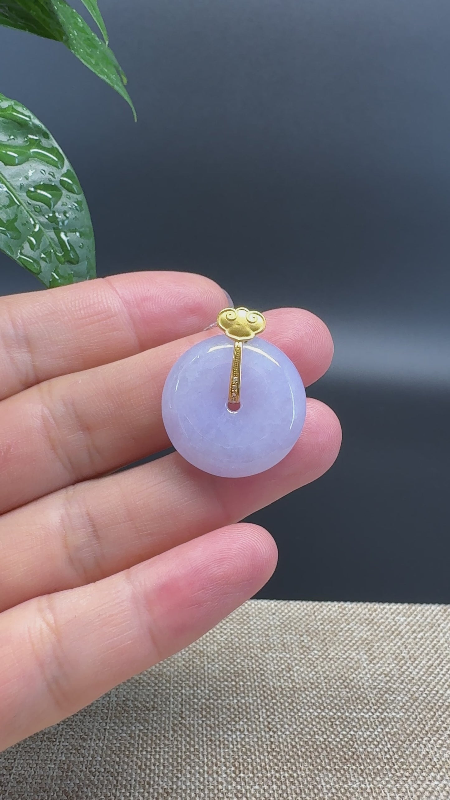 Load and play video in Gallery viewer, &amp;quot;Good Luck Button&amp;quot; Lavender Jadeite Jade Lucky KouKou Pendant With 18K Yellow Gold Bail
